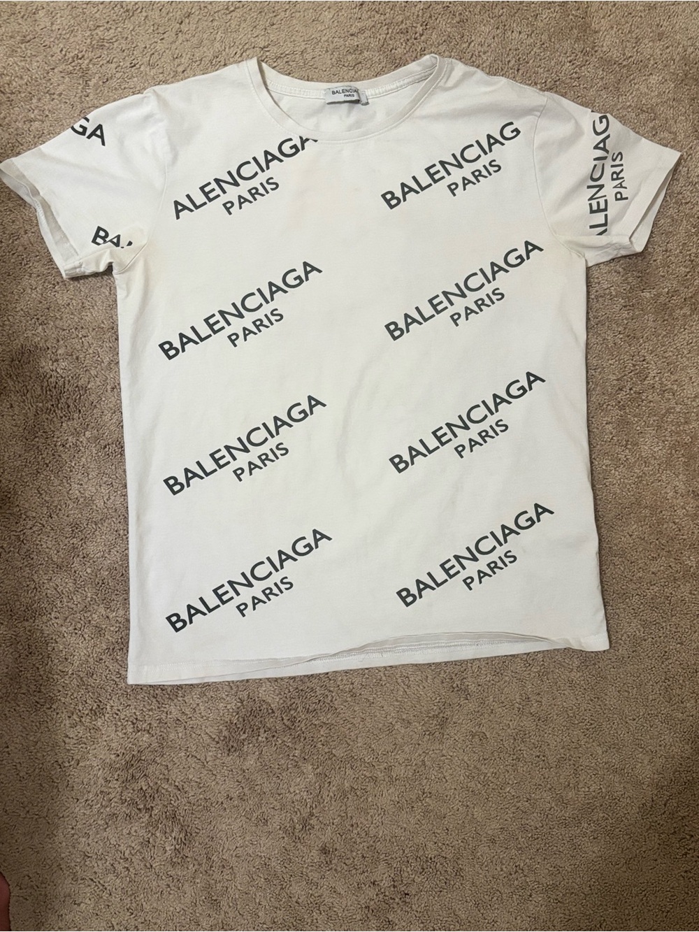 Balenciaga White Short-Sleeve Tee with Black Logo Print